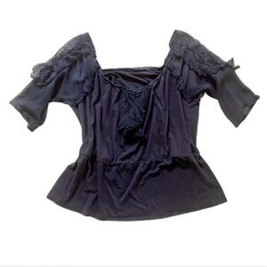 black XL super soft lace flowy short sleeve top blouse